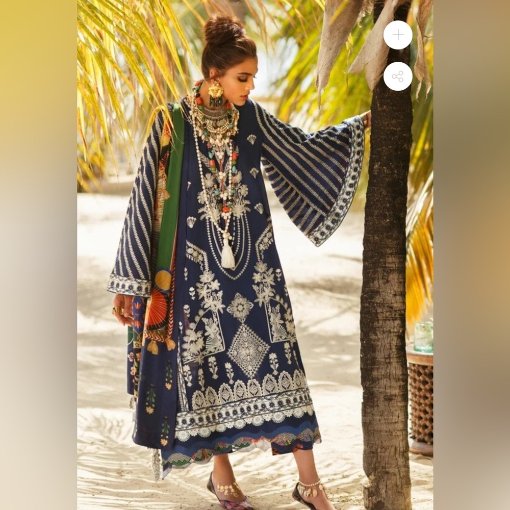 Elan Navy Blue and Multicolor Embroidered Dress